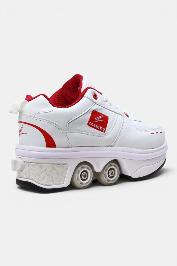 Sneaker Beyaz Kırmızı Tekerlekli Ayakkabı — Paten Ayakkabı Beyaz Kırmızı | Laykids