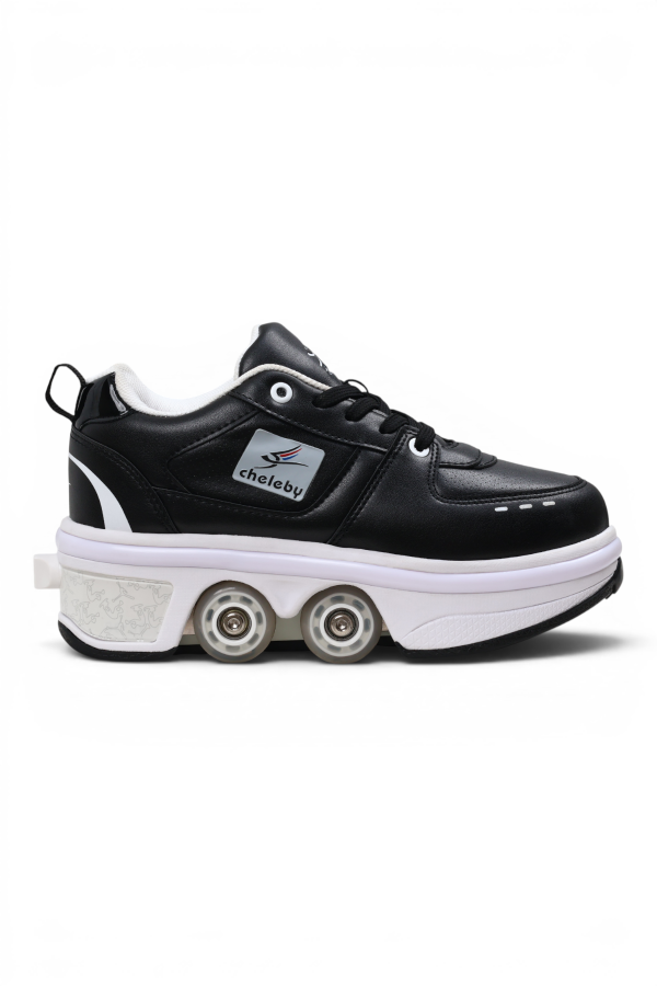 Sneaker Siyah Beyaz Tekerlekli Ayakkabı — Paten Ayakkabı Siyah Beyaz | Laykids