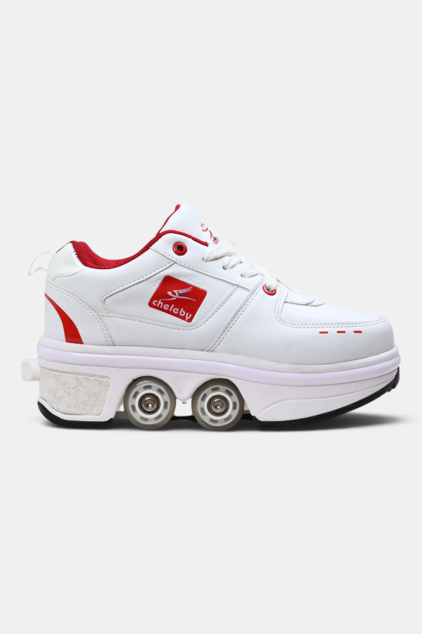 Sneaker Beyaz Kırmızı Tekerlekli Ayakkabı — Paten Ayakkabı Beyaz Kırmızı | Laykids