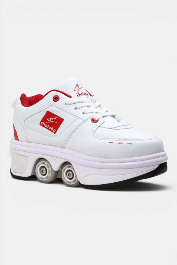 Sneaker Beyaz Kırmızı Tekerlekli Ayakkabı — Paten Ayakkabı Beyaz Kırmızı | Laykids