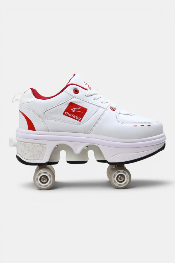 Sneaker Beyaz Kırmızı Tekerlekli Ayakkabı — Paten Ayakkabı Beyaz Kırmızı | Laykids