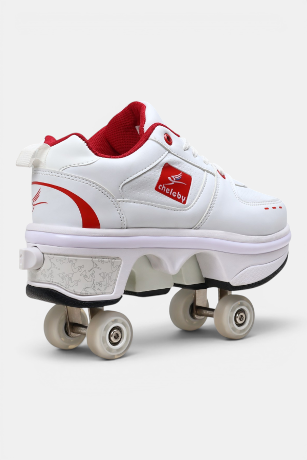 Sneaker Beyaz Kırmızı Tekerlekli Ayakkabı — Paten Ayakkabı Beyaz Kırmızı | Laykids