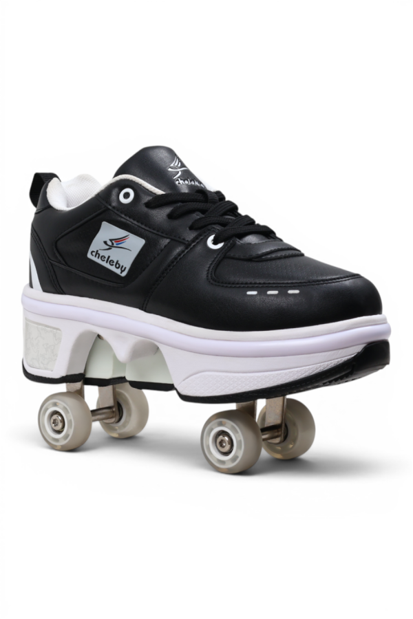 Sneaker Siyah Beyaz Tekerlekli Ayakkabı — Paten Ayakkabı Siyah Beyaz | Laykids