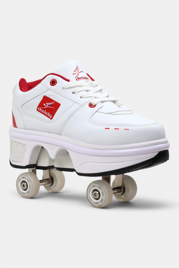 Sneaker Beyaz Kırmızı Tekerlekli Ayakkabı — Paten Ayakkabı Beyaz Kırmızı | Laykids