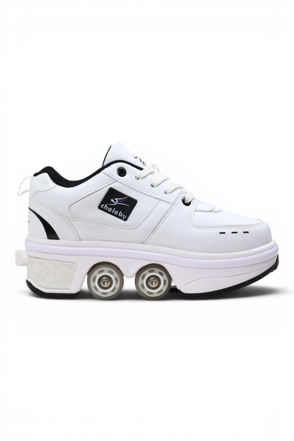 Sneaker Beyaz Siyah Tekerlekli Ayakkabı — Paten Ayakkabı Beyaz Siyah | Laykids